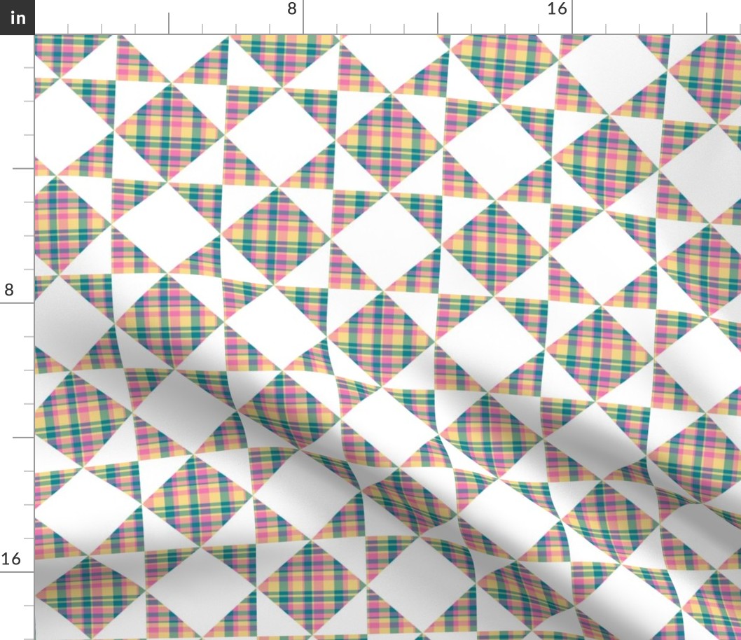 Madras Plaid Candy Colored Counterchange Squares and Triangles