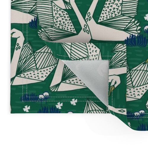 swans // geometric swans emerald green and navy swan print