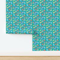 Whimsy Party Pups Turquoise Teal Green