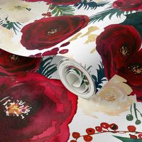 Watercolor Christmas Floral Burgundy Wine Gold Winter Berries Christmas Flowers Greenery