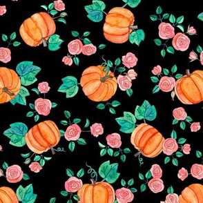 Multi-directional Pumpkins & Roses on Black