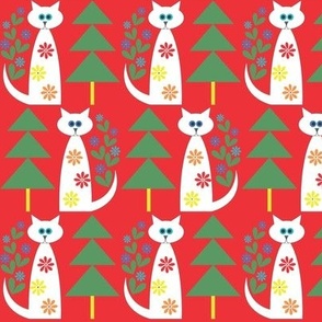 Swedish Folkstyle Cats on hot red