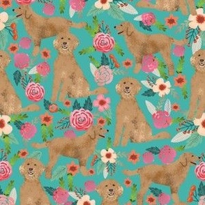 Golden Doodle floral flowers dog fabric pattern turquoise