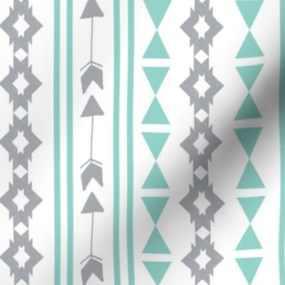 stripe southwest fabric // stripes mint and grey southwest triangles aztec tribal kids nursery 