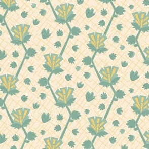 17-8AG Abstract geometric floral || Yellow gold jade green linen texture mid-century modern _ Miss Chiff Designs