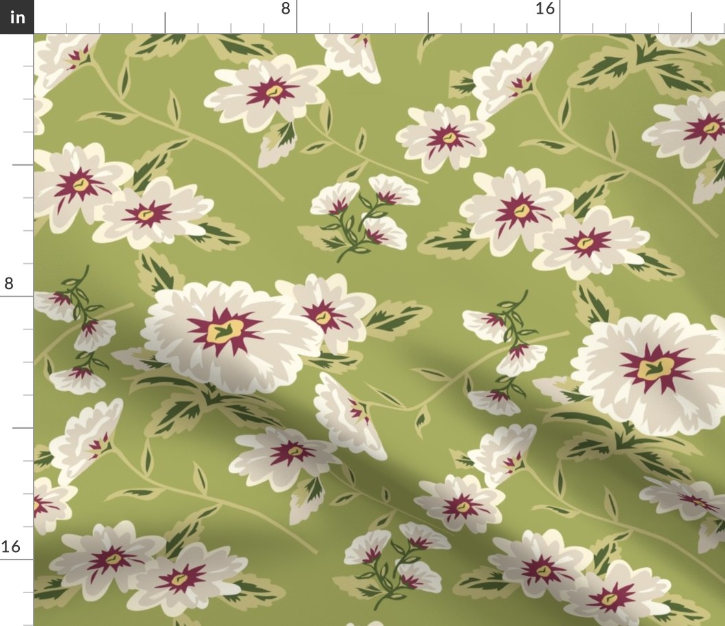 Modern Stylized Flowers Lime Green Medium