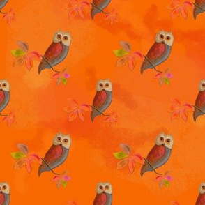 4x4-Inch Repeat of Friendly Owls on Sunny Orange Background