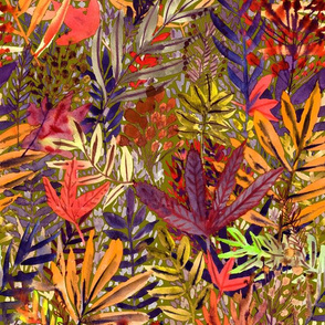 Golden Fall Watercolor Leaves Purple - rebeccareckart