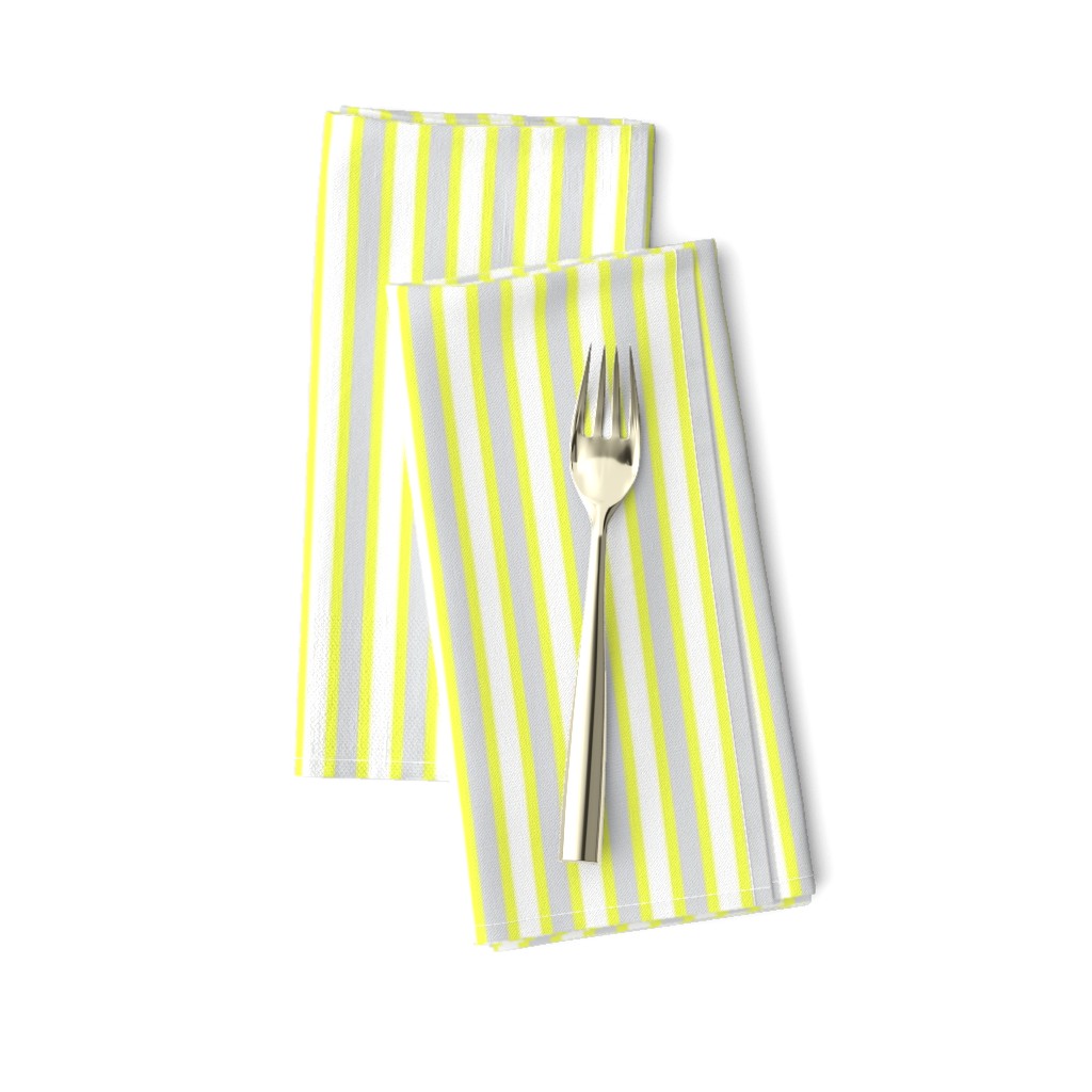 Cosy Kitchens Vertical Stripes  - Narrow Lemon Frosting Ribbons with Snowy White and Silver Mist