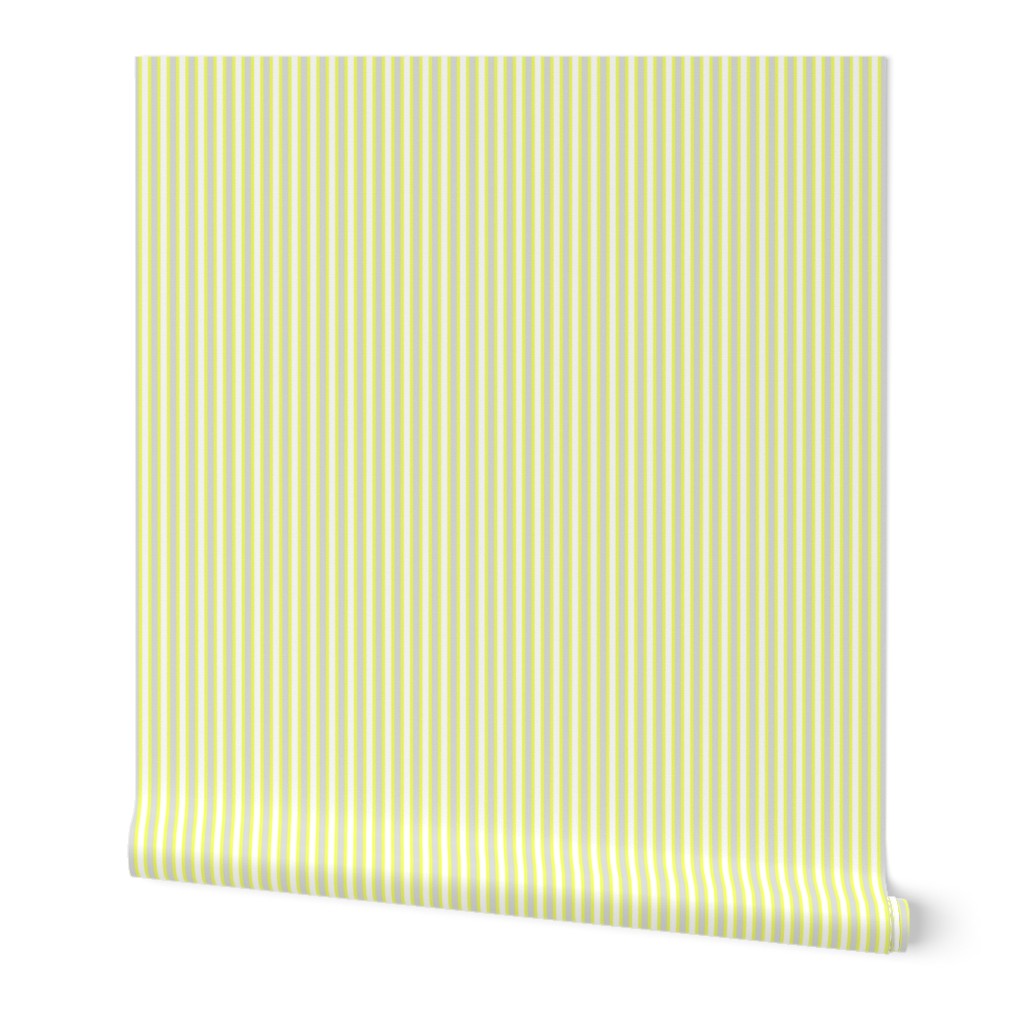 Cosy Kitchens Vertical Stripes  - Narrow Lemon Frosting Ribbons with Snowy White and Silver Mist - Small Scale