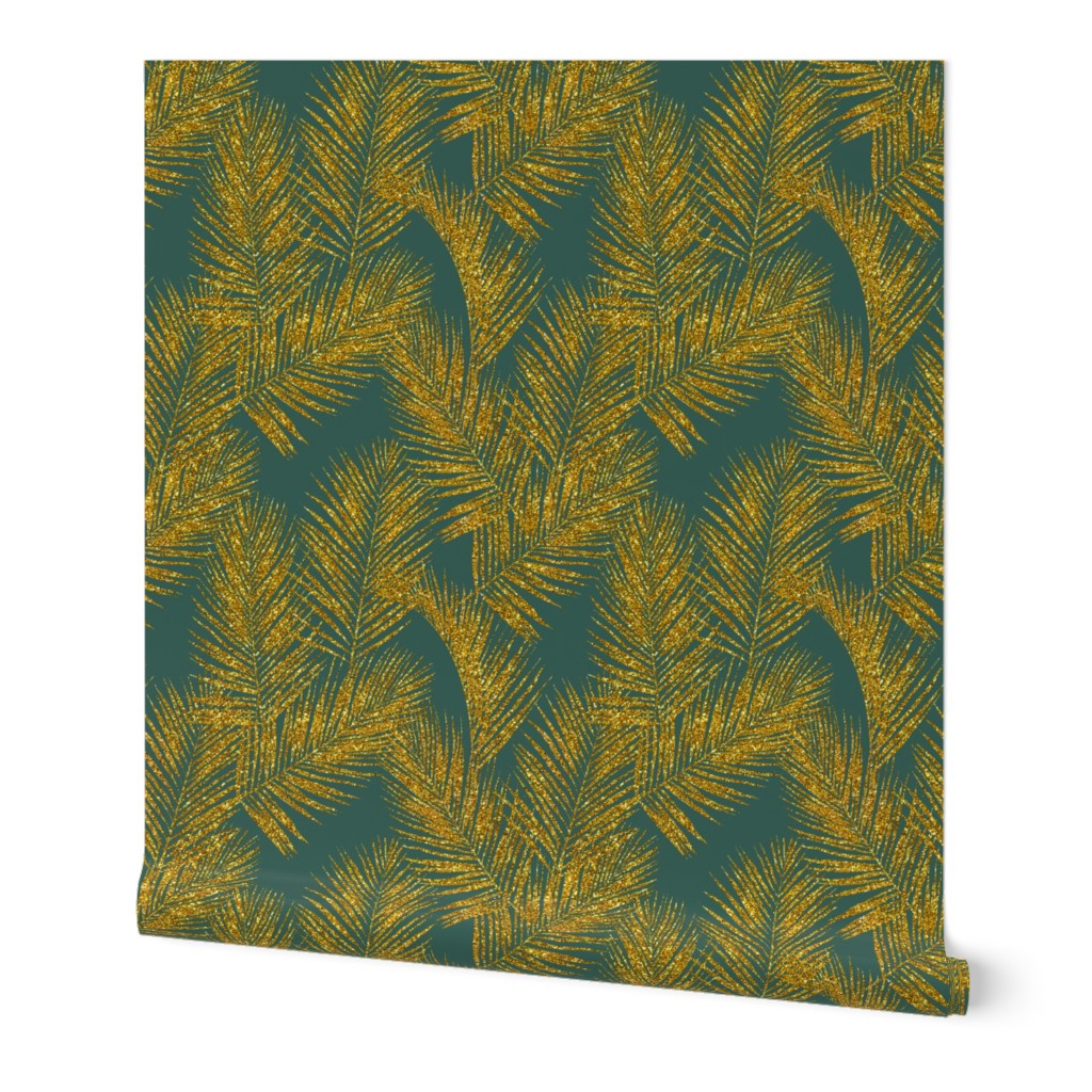 faux gold glitter palm leaves - jungle green, mini