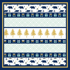 Bears in the Woods Navy Wholecloth Cheater Quilt