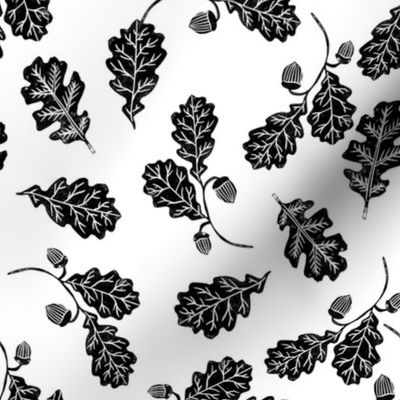 Oak leaves nature botanical fall autumn fabric pattern black and white