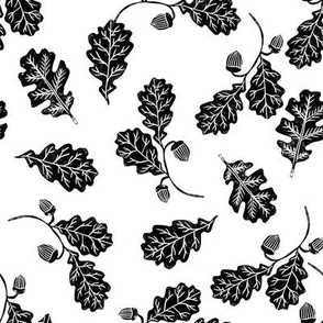 Oak leaves nature botanical fall autumn fabric pattern black and white