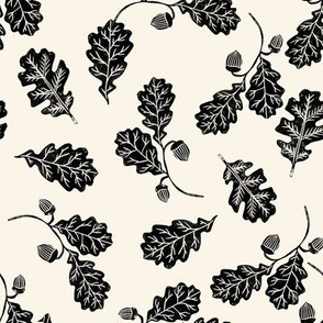 Oak leaves nature botanical fall autumn fabric pattern cream black