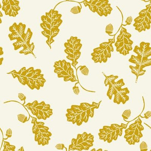 Oak leaves nature botanical fall autumn fabric pattern mustard