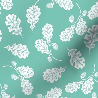 Oak leaves nature botanical fall autumn fabric pattern seafoam