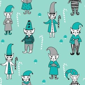 Santa's Elves christmas cute fabric pattern holiday spirit seafoam