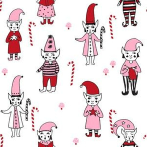 Santa's Elves christmas cute fabric pattern holiday spirit pink