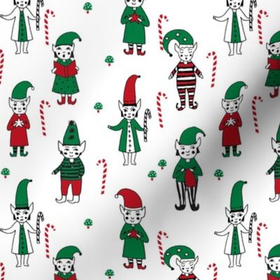 Santa's Elves christmas cute fabric pattern holiday spirit white