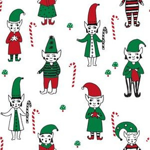 Santa's Elves christmas cute fabric pattern holiday spirit white