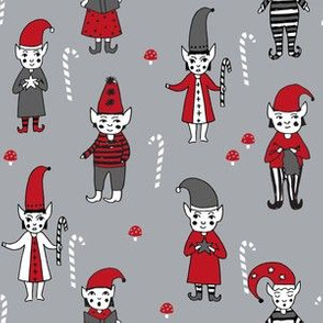 Santa's Elves christmas cute fabric pattern holiday spirit grey
