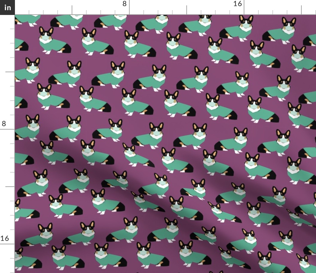 Corgi tri colored operating room doctor fabric purple