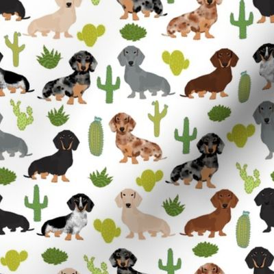 Dachshund dog breed pet fabric pattern cactus white