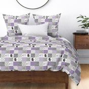 3 inch - love you to the mountains and back - wholecloth cheater quilt - purple - rotated