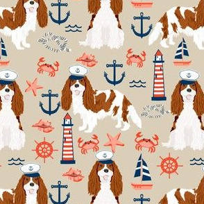 cavalier nautical fabric cute blenheim cavalier spaniel dog nautical - sand