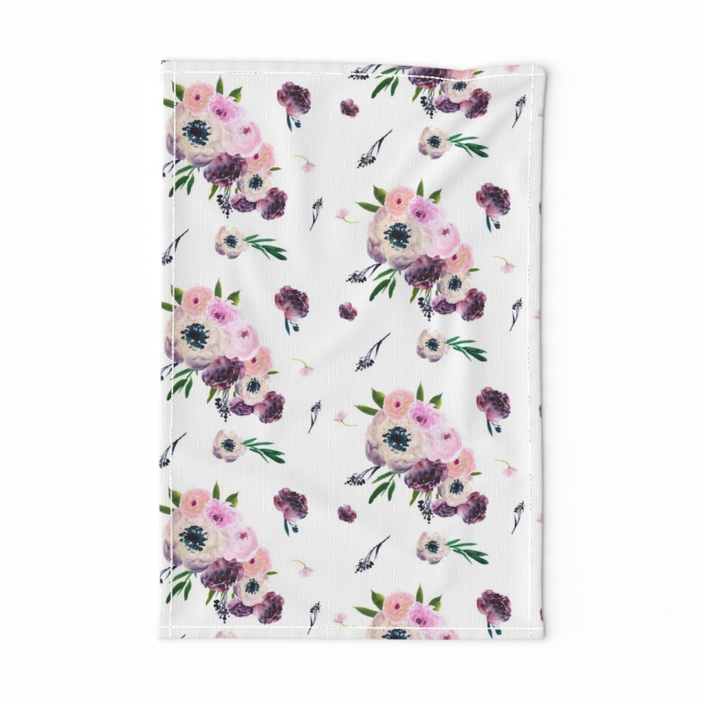 8.5" Dark Floral Print in White / Half-Drop