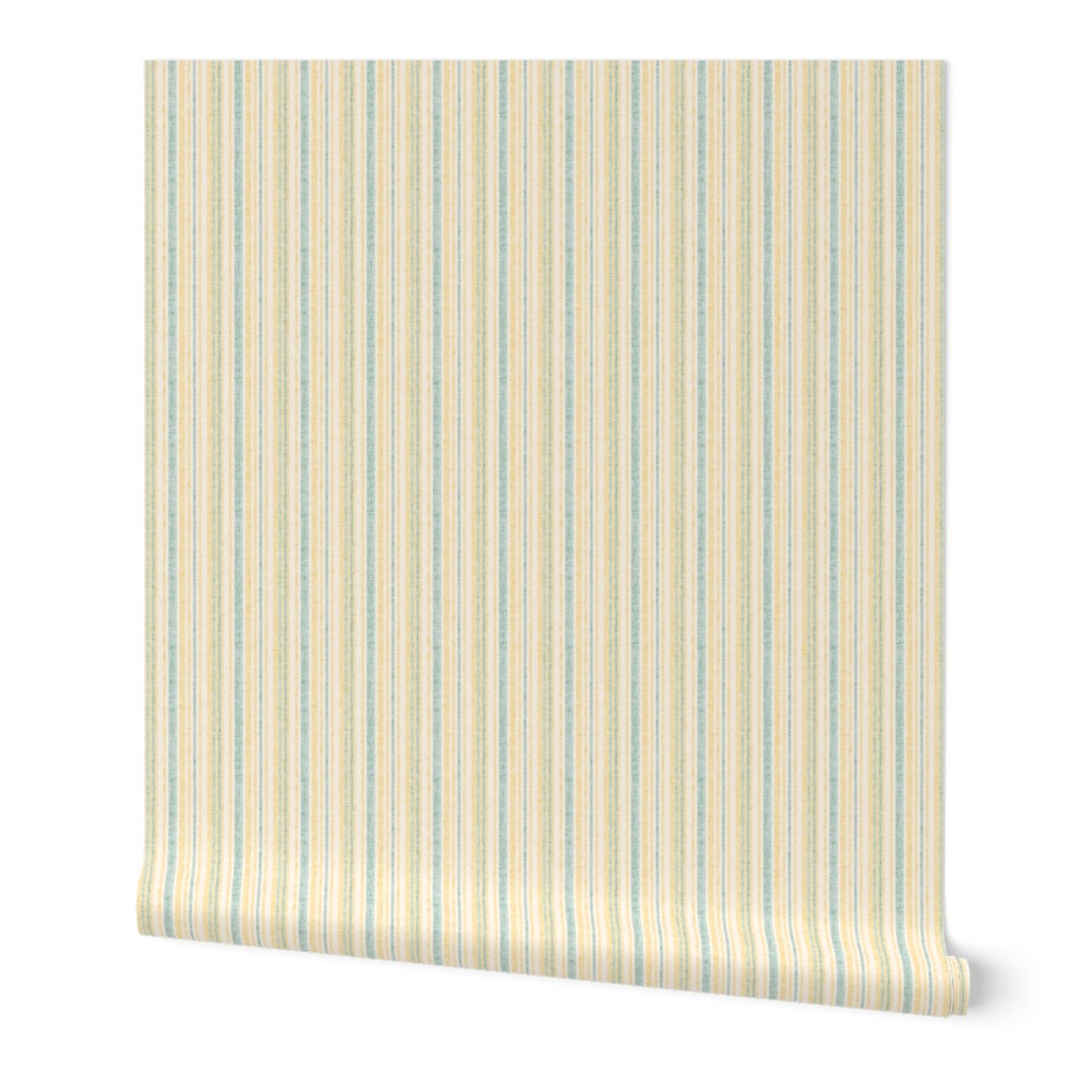 17-8AC Textured Linen Pinstripe Yellow  gold cream green || Mid-century modern  _ Miss Chiff Designs