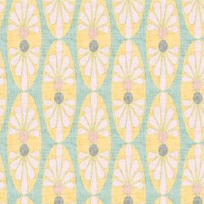17-8AB Abstract floral oval || 50s  Mid-century modern linen texture || Spring pastel Green yellow pink gray coral  peach _ Miss Chiff Designs 