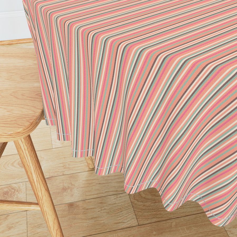 17-08Q Textured Pinstripe peach coral pink brown cream || pin stripe thin mid-century modern 