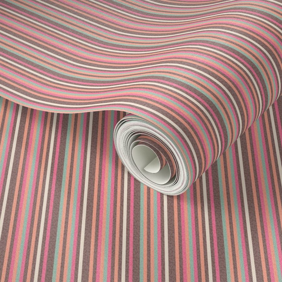 17-08P Pinstripe peach coral pink green brown || Pin stripe Mid-Century modern _ Miss Chiff Designs 