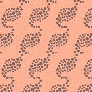 17-08N Wave Dots spots || Brown Coral Orange Peach || Mid-century modern abstract