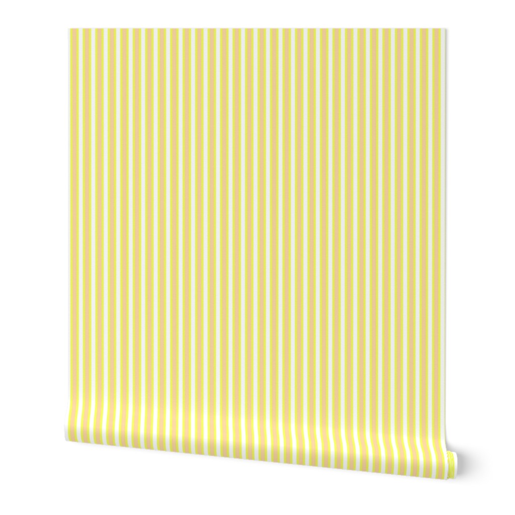 Cosy Kitchen Vertical Stripes - Narrow Lemon Frosting Ribbons with Snowy White and Cantaloupe