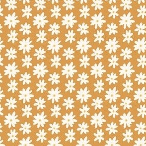 Small Boho Ditsy Daisy Flowers on Brown Background