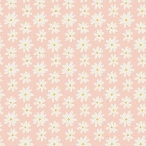 Small Boho Ditsy Daisy Flowers on Light Pink Background