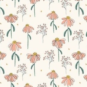 Pink Echinacea Cone Flowers on Cream Background