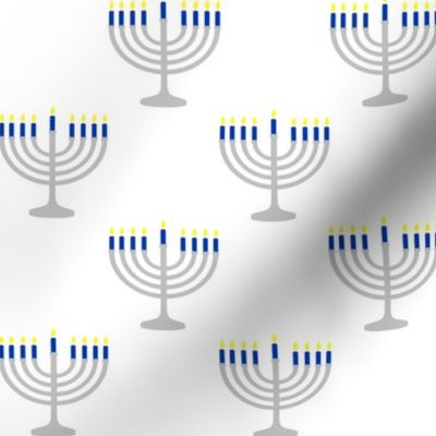 Two Inch Blue and Matte Silver Menorahs on White - Larger Scale