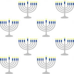Two Inch Blue and Matte Silver Menorahs on White - Larger Scale
