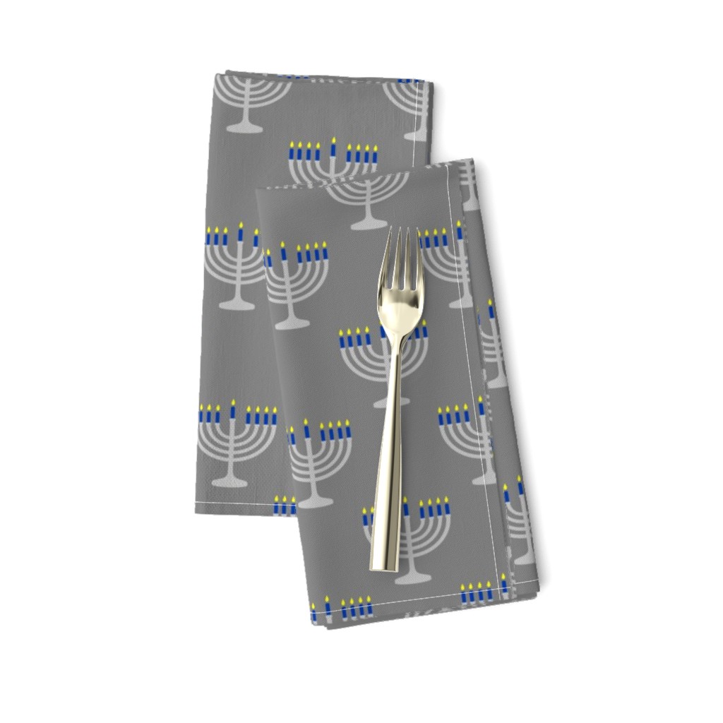 Two Inch Matte Silver and Blue Menorahs on Medium Gray - Larger Scale