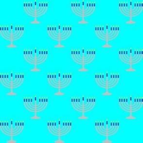 One Inch Matte Silver and Blue Menorahs on Aqua Blue