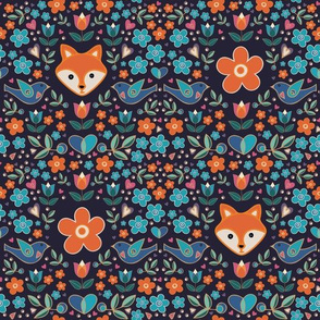 Little Foxes in the Garden with Orange Flowers