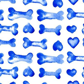 17-14E Dog Bone Watercolor || Pet Animal heart love indigo royal blue white valentine _ Miss Chiff Designs 