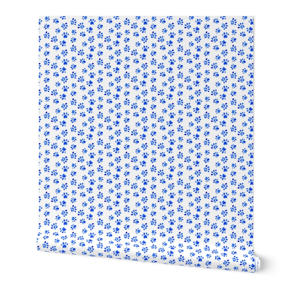 17-14D Small Dog Watercolor Paw Print || Animal spots dots pet bone indigo blue white _ Miss Chiff Designs 