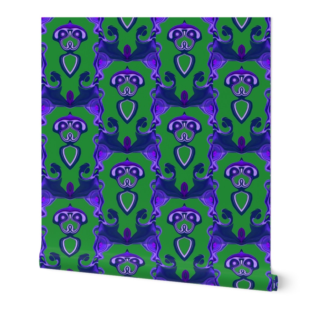 HP3 - Hovering Alien Puppies in Violet Blue on Green