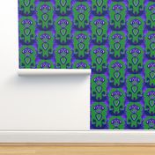 HP3 - Hovering Alien Puppies in Violet Blue on Green