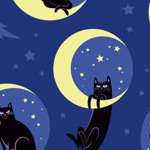 Moonlight Cats in Night Sky